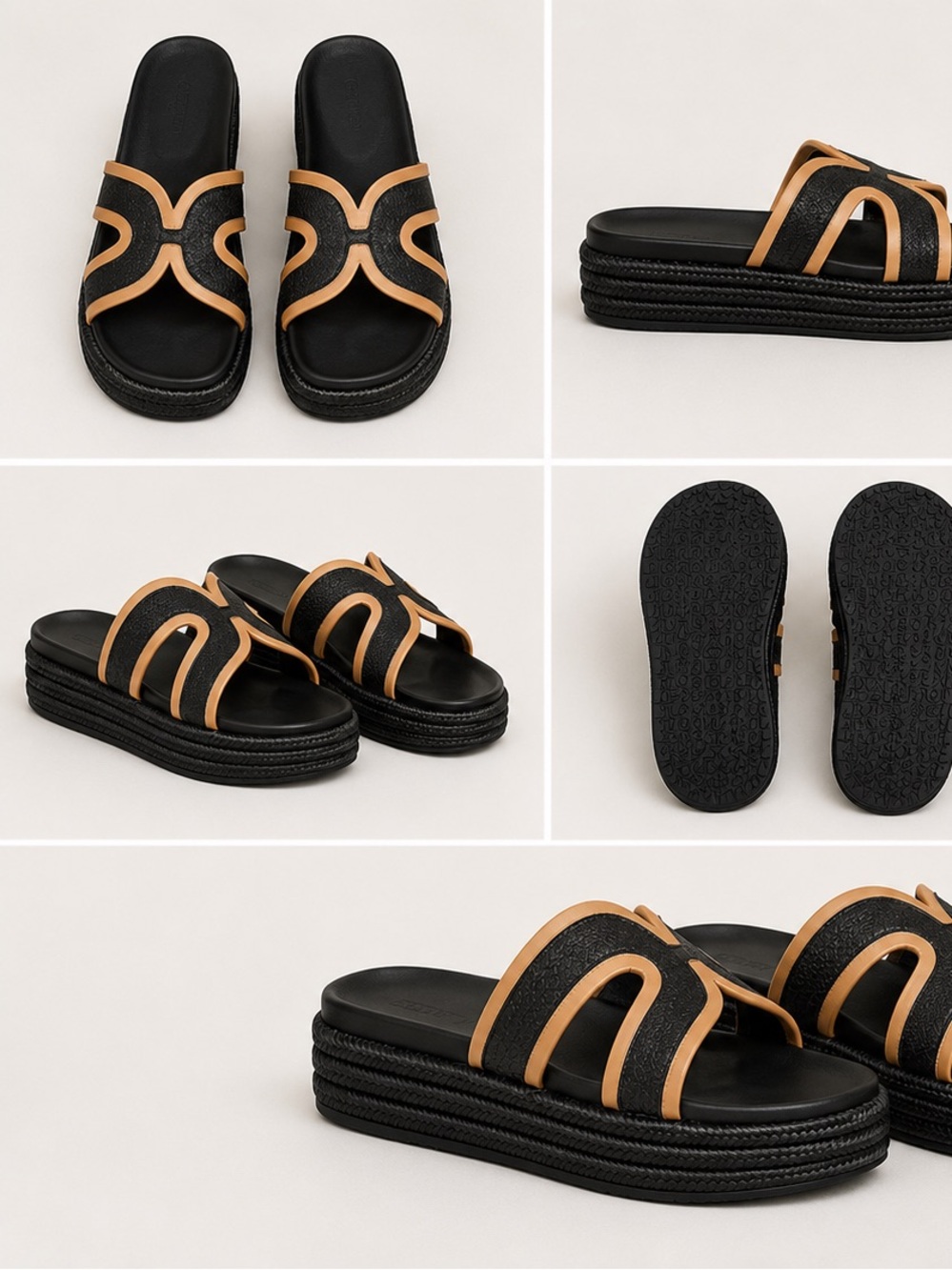 Black & Tan Flatform Sandals